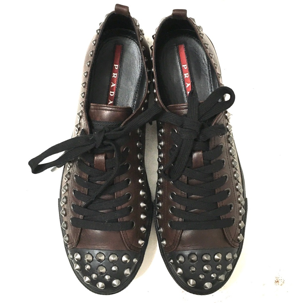 Prada Sport Mens Brown Spiked Leather Sneakers. Prada 9 = US size 10